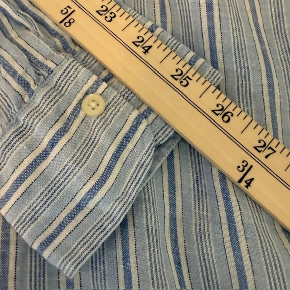 Polo Ralph Lauren Linen Button Down Shirt Striped Long Sleeve Blue Size Large - Picture 11 of 12